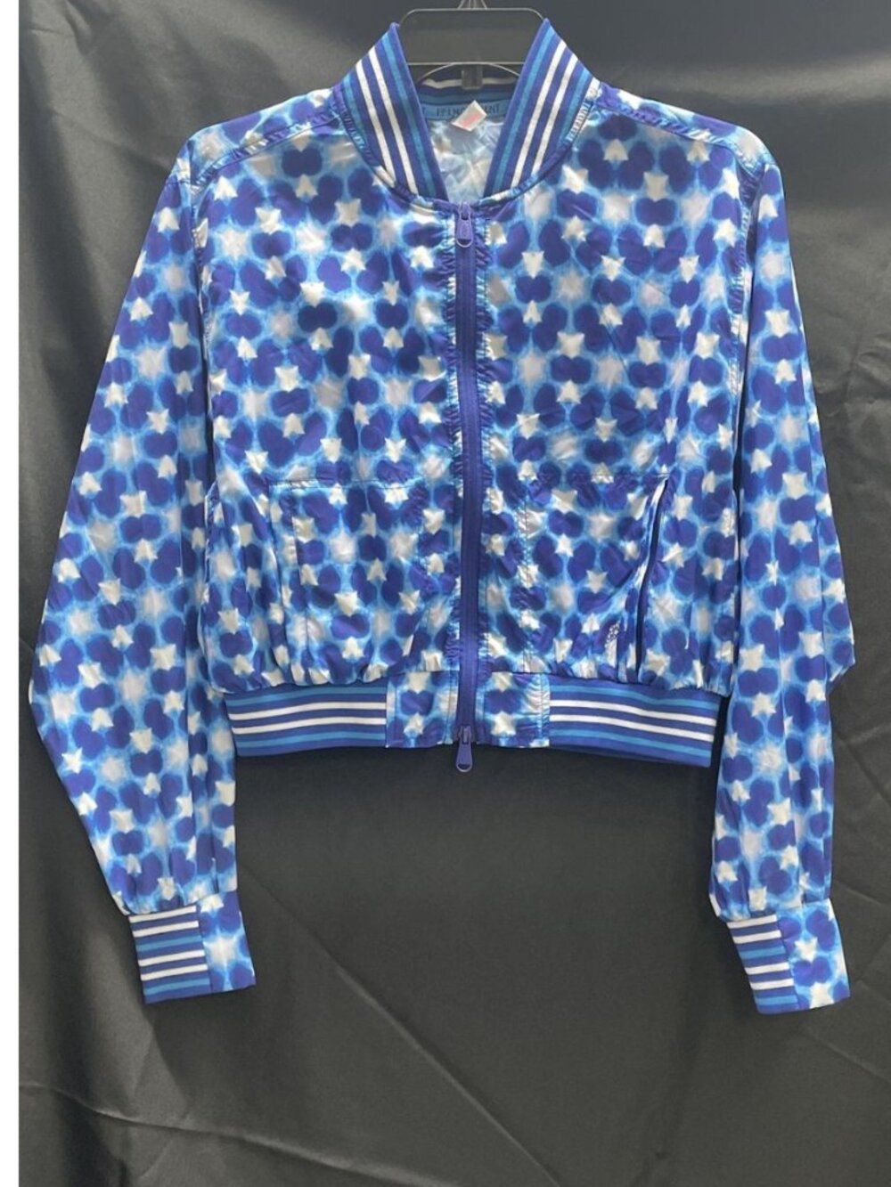 FP Movement by Free People Top Speed Printed Cropped BlueBomber Jacket Small